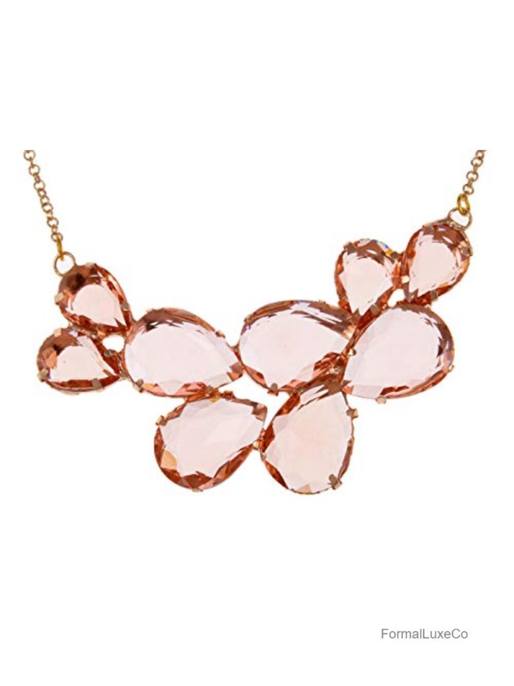 Champagne Crystal Teardrop Cluster Statement Bib Pendant Necklace Adjustable